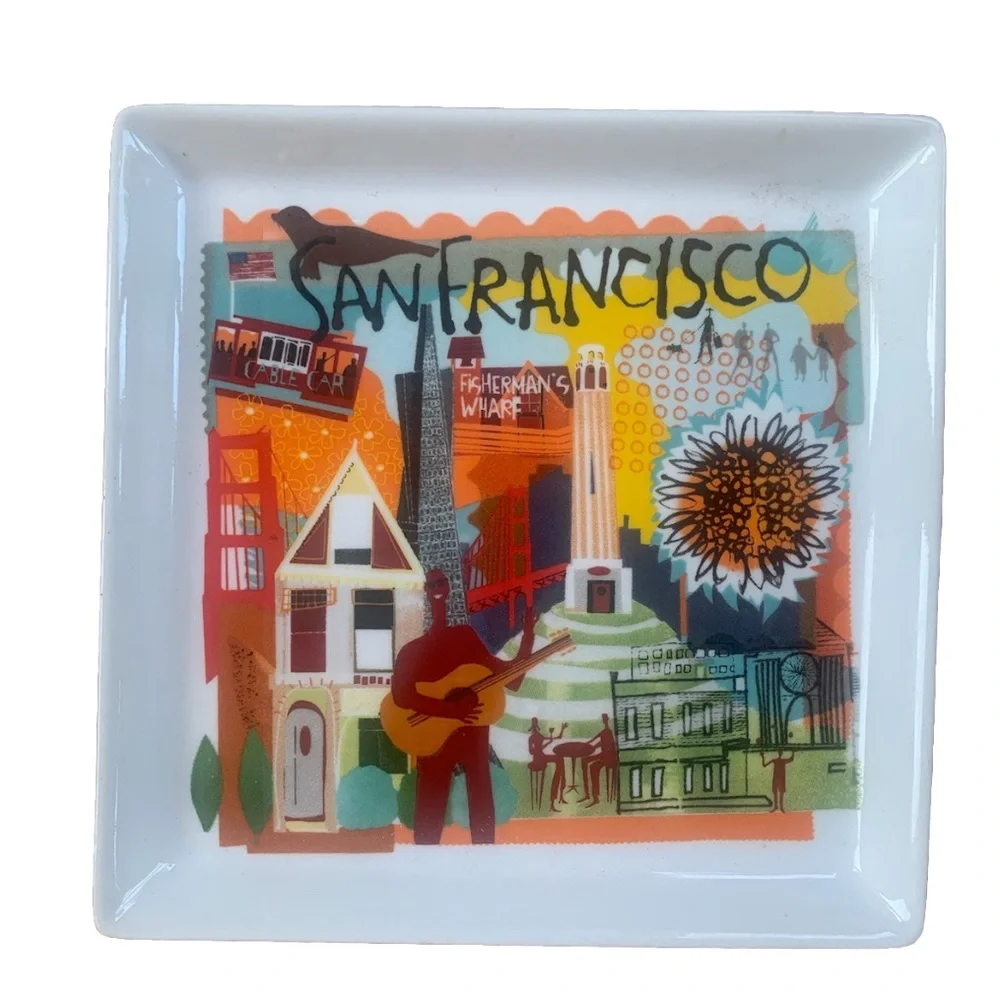 Crate & Barrel ROAD TRIP San Francisco California Trinket Snack Plate Travel